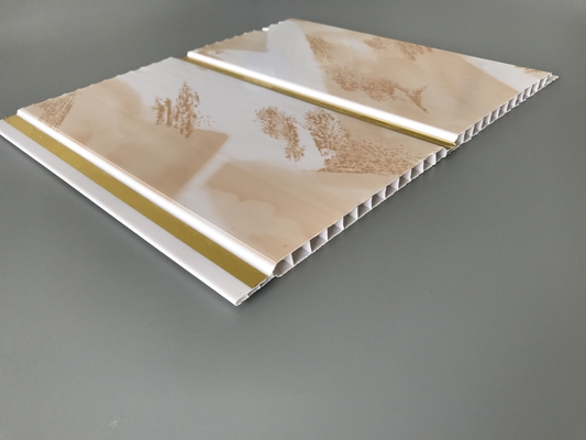 Marble design PVC panel for ceiling and wall interior decorative material Wide Golden Lines Waterproof Wall Panels For Bathroom Cladding 250mm